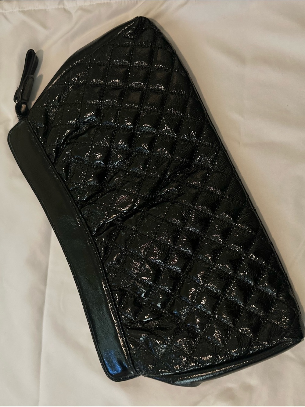 Patent Quilted Black Wristlet Clutch